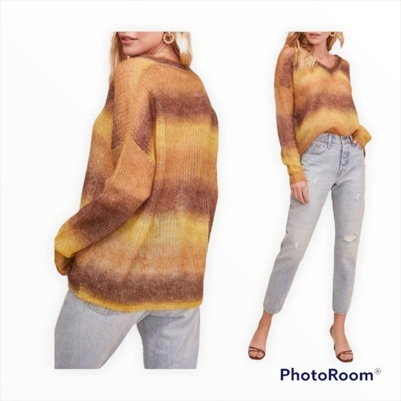 Astr Sweaters - NWT ASTR x REVOLVE Brown Tan Ombre V Neck Wool Blend Pullover Sweater Size Small